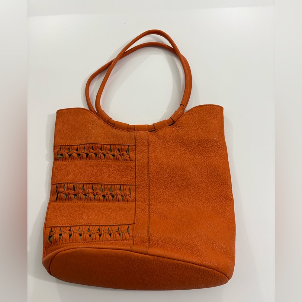 Fifth Avenue Collection Orange Pebbled Leather Tote w/ Coin Pouch